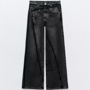 Zara Mid-Rise Black Wide-Leg Jeans NWT
